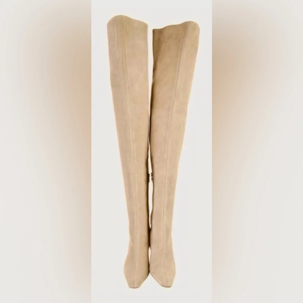 STAUD Cami Over The Knee Suede Stiletto Heel Boots Taupe Size EU 38.5 = 8.5 NIB